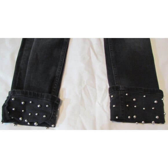 ZARA BLACK JEANS DENIM SIZE 2 STUDDED CUFFS Z1975 BASIC DEPT - Picture 1 of 9